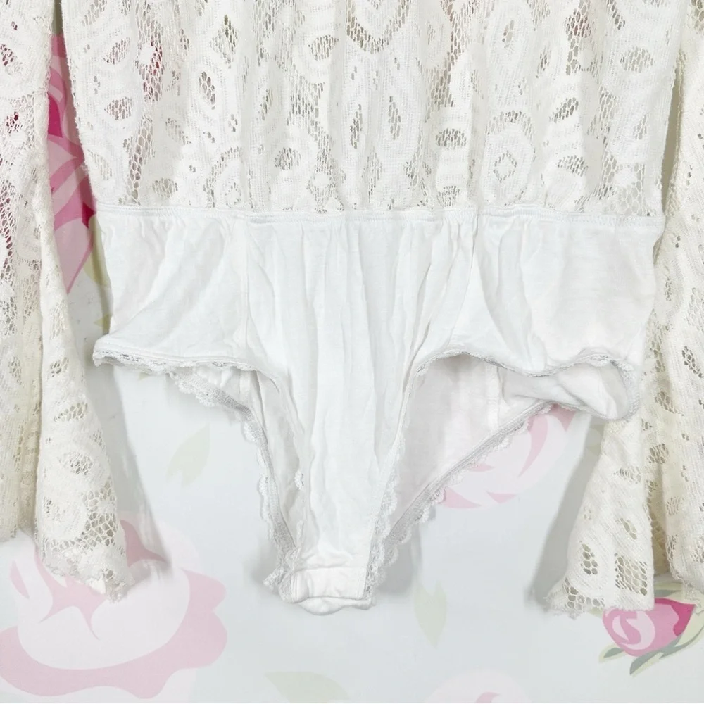 NEW Free People Intimately Better With Time Floral Lace Ivory Bodysuit Top S
